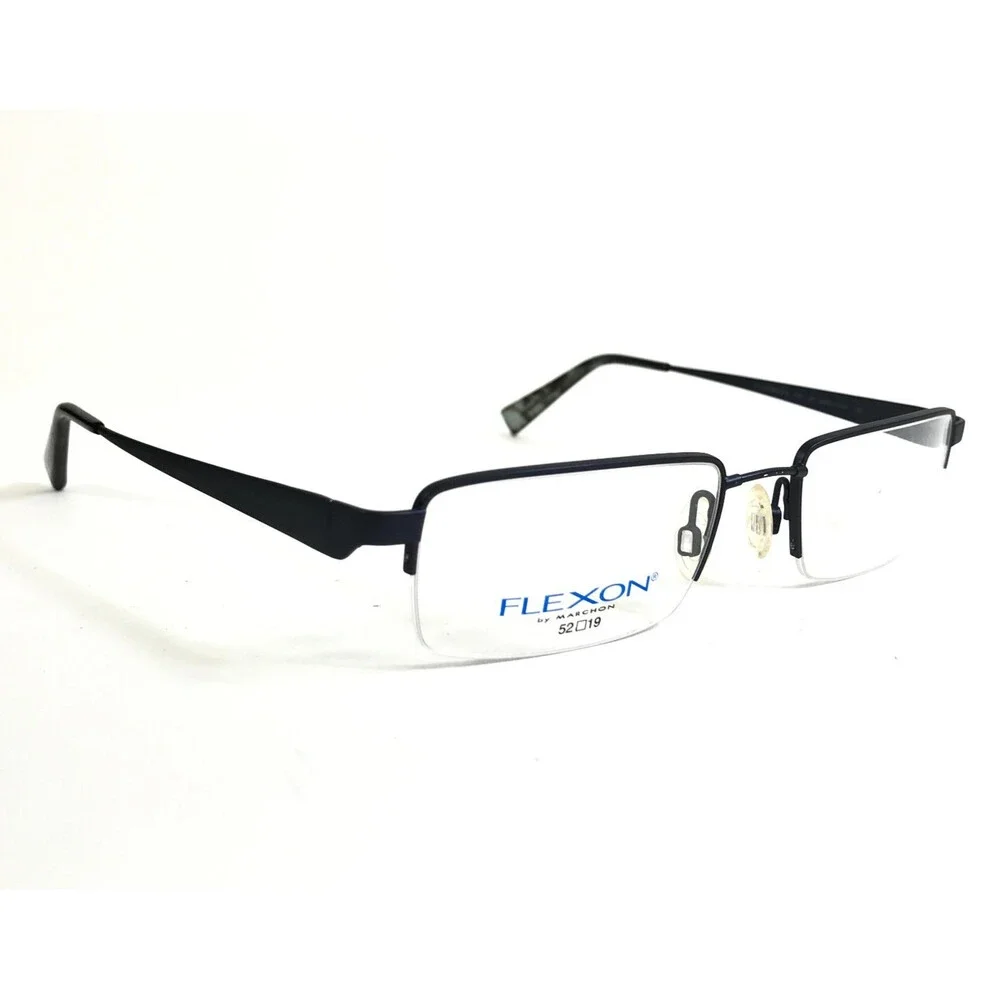 Flexon by Marchon Eyeglasses Frames 455 BLUE SUEDE Rectangle Half Rim 52-19-140